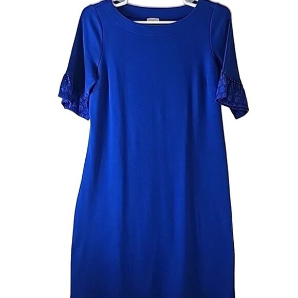 Talbots Dresses & Skirts - Talbots Womens Sz M Royal Blue Lace Bell Sleeves 100% Cotton Knee Length Dress